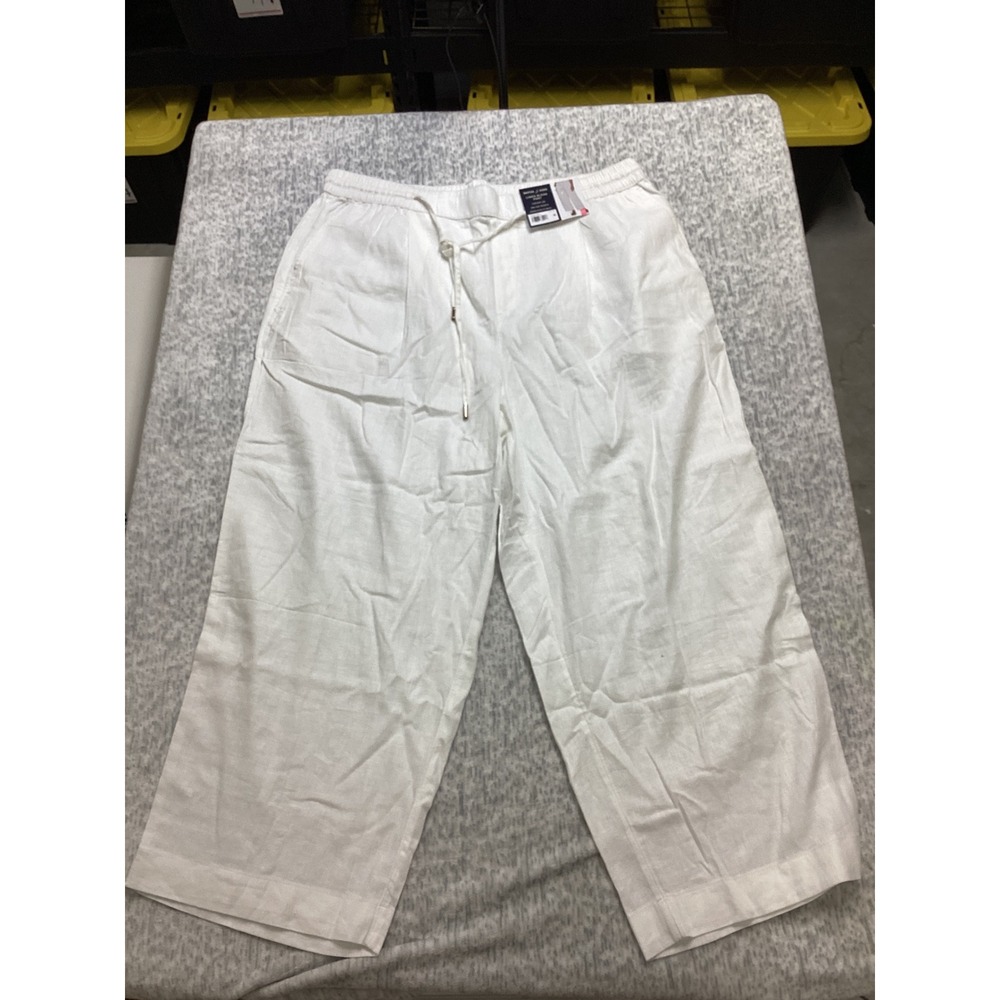 Nautica Jeans Womens Linen Blend Pants‎ White Straight Leg Drawstring XXL New